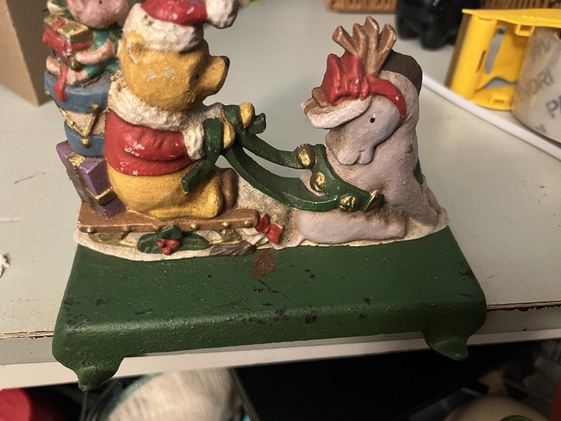 Christmas Cast Iron DISNEY Stocking Holder Winnie The Pooh Eeyore 2 Hooks VTG