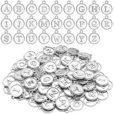 2 Sets 52 pcs Alloy A-Z Initial Alphabet Letter Mixed Charms 12mm, Silver