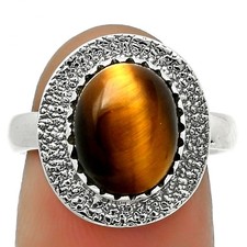 Natural Tiger Eye - Africa 925 Sterling Silver Ring s.7 Jewelry R-1649