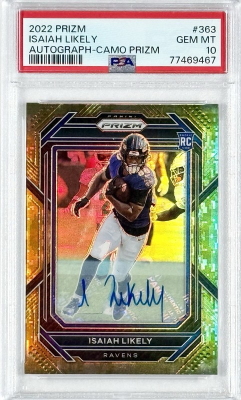 2022 PRIZM ISAIAH LIKELY RC AUTO /25 PSA 10 * POP 3 * Camo 07/25 SP Giants 💎
