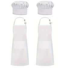 2 Sets White Chef Apron Hat Cooking Kitchen BBQ Crafting Baking Uniform