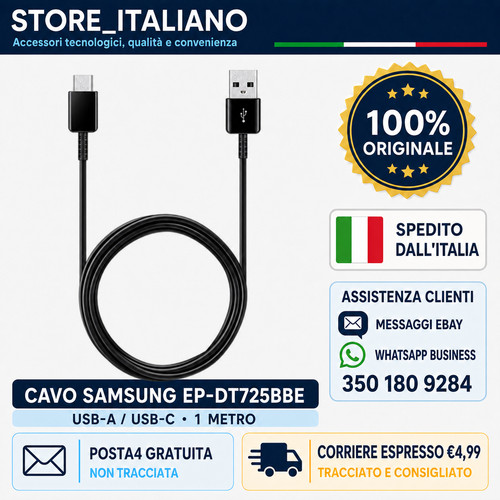 Cavo Originale Samsung EP-DT725BBE USB-A USB-C 1m Nero Ricarica Dati Galaxy prezzo ebay