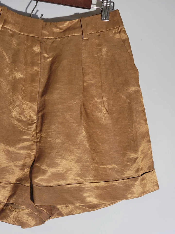 Novo com etiquetas J. Shorts Crew Feminino 8 Bolsos Plissados Mescla de Linho Dourado Cintura Alta - Imagem 3 de 4