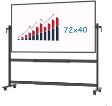 VIZ-PRO Double-Sided Magnetic Mobile Whiteboard, 180 x 100 cm, Black .