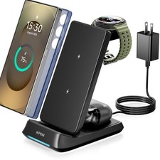 KPON 3 in 1 Charging Station for Samsung, Wireless Charger for Thick Cases, F...