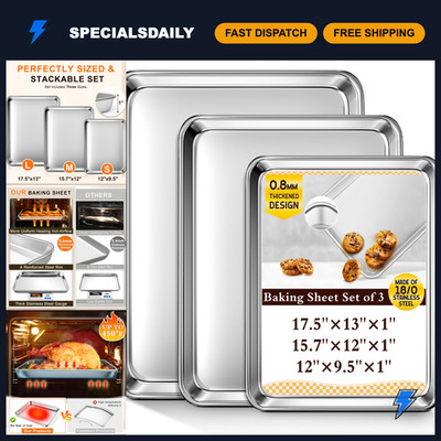3-Piece Stainless Steel Baking Sheet Set, Heavy Duty Nonstick Cookie Pans, 12/16