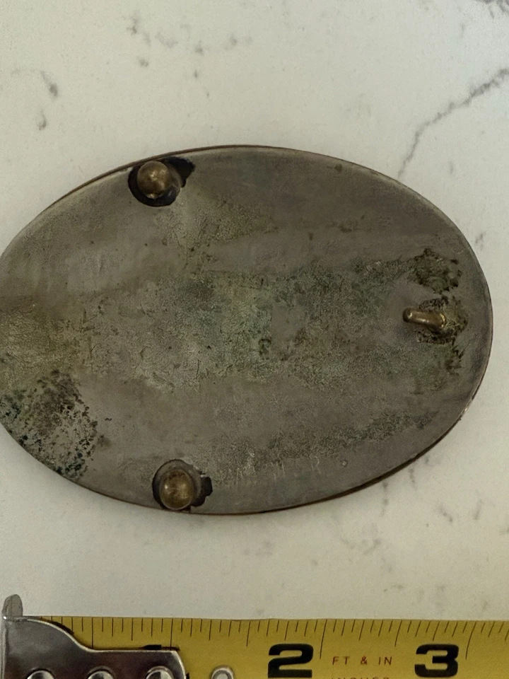 VINTAGE TEAM ROPING COWBOY RODEO GERMAN SILVER BELT BUCKLE WIDE - Image 2 of 3