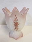 Vintage Fenton White Pink Glass Candle Votive Holder Tulip Painted Signed