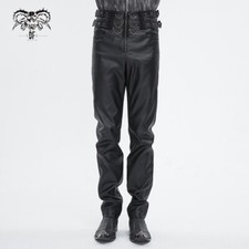 Devil Fashion Men Black Goth Punk Buckle Strap Layered Chain Pants Slim Trousers