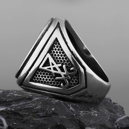 Anello Sigillo di Lucifero Satana Sigillo Gotico Acciaio Inox Sigillo Anello Dito Biker - Foto 5 di 24