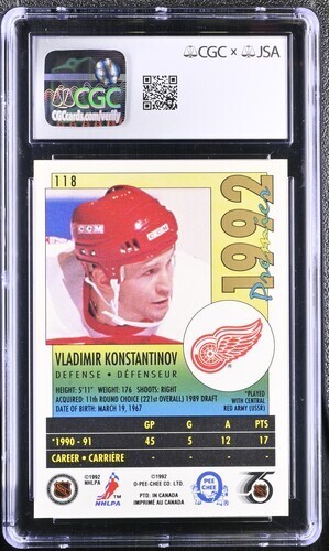 1991-92 OPC Premier #118 Vladimir Konstantinov RC Signed Rookie CGC 9 JSA Auto - Picture 4 of 7