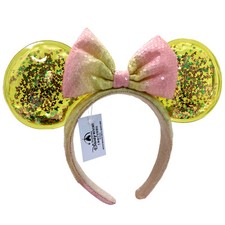 Disney- Confetti Star Headband Pink Yellow Bow Sequins Transparent Minnie Ears