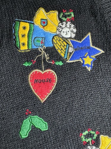 Vintage Quacker Factory BlackChristmas Cardigan 2X Angels Wishes Kitschy Button - Picture 11 of 24