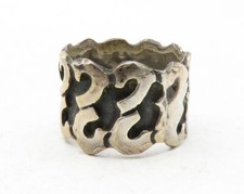 MEXICO 925 Silver Vintage Oxidized Swirl Pattern Band Ring Sz 6 RG12718
