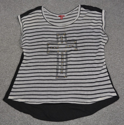 Bongo Sleeveless Shirt Women's 2X Striped Black and White with Cross