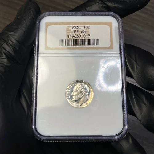 PF68 1953 10C Roosevelt Silver Proof Dime, NGC- Old Holder, Lightly Toned