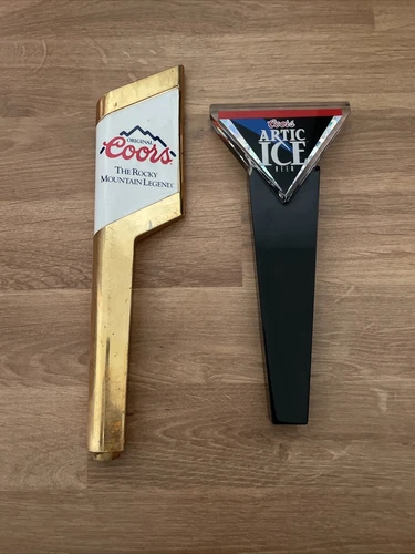 Pair of 2 COORS Beer Tap Handles - Artic Ice Scraper + rocky mountain legend