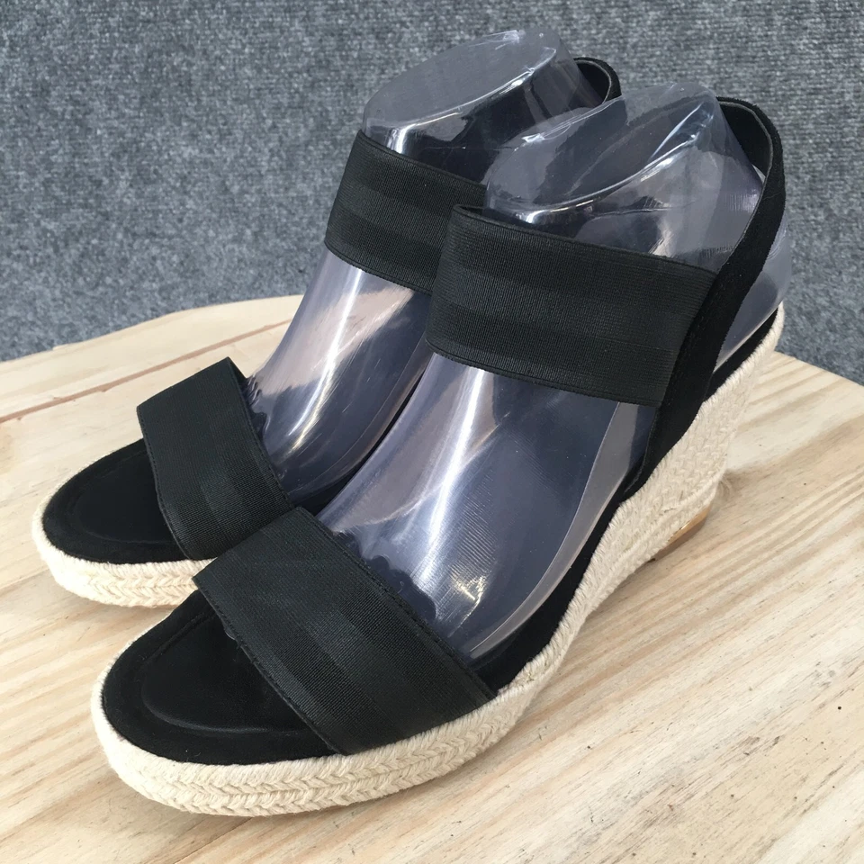 DKNY Heels Womens 9 M Casual Strappy Espadrille Slingback Black Textile Wedge - Image 3 of 4