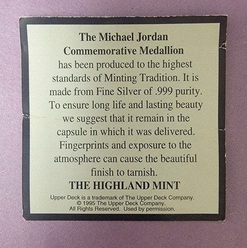 Michael Jordan Highland 1 oz Fine Silver Coin Upper Deck Limited Edition - Imagen 5 de 5