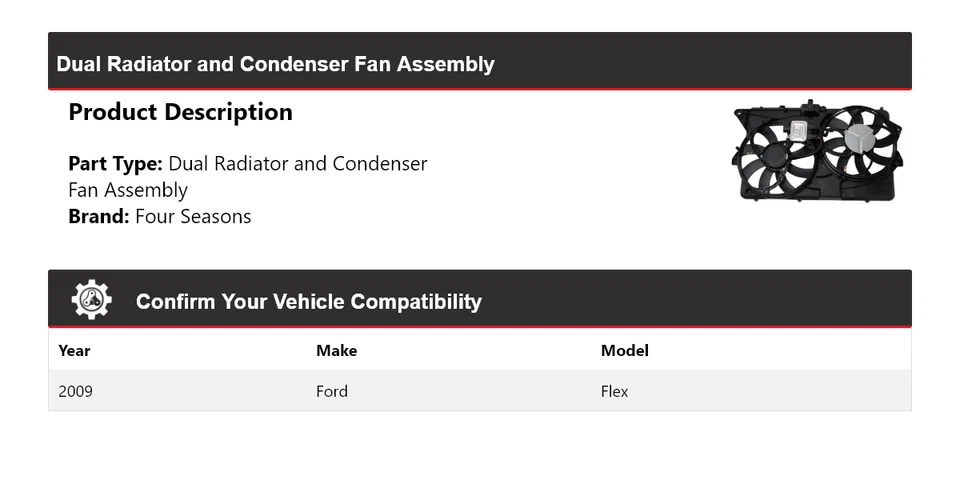 Conjunto de ventilador condensador y radiador doble Ford Flex 2009 4 estaciones Foto 2 de 3