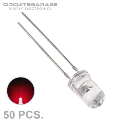 50 X 5mm Ultra Bright Water Clear Red LED Light Emitting Diode Bulb ...