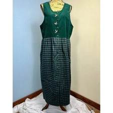 Vtg 90s Y2K Susan Bristol Corduroy Patchwork Tartan Flannel Pinafore 14 Holiday