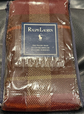 RALPH LAUREN HighGate Plaid Wool Burgundy Multicolor KING Size PILLOW SHAM NIP