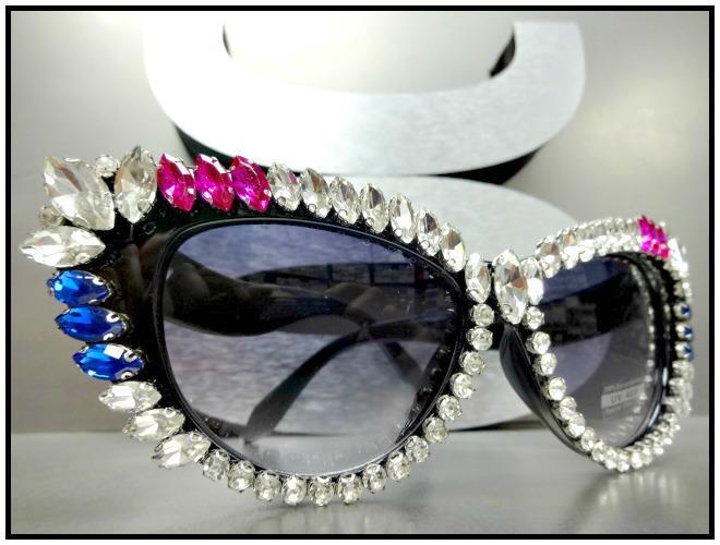 Oversized Exaggerated Retro Cat Eye SUNGLASSES Big Frame Bling Crystals HANDMADE image 2