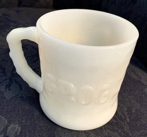 Vintage B.C. Comic GROG Milk Glass Mug Coffee Cup Caveman Johnny Hart  Fire King
