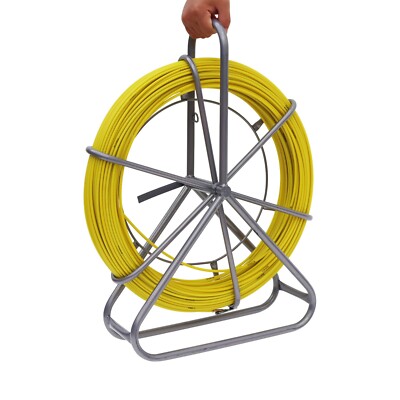 6mm*130m Fish Tape Fiberglass Wire Cable Running Rod Duct Rodder w/ Wheel Stand