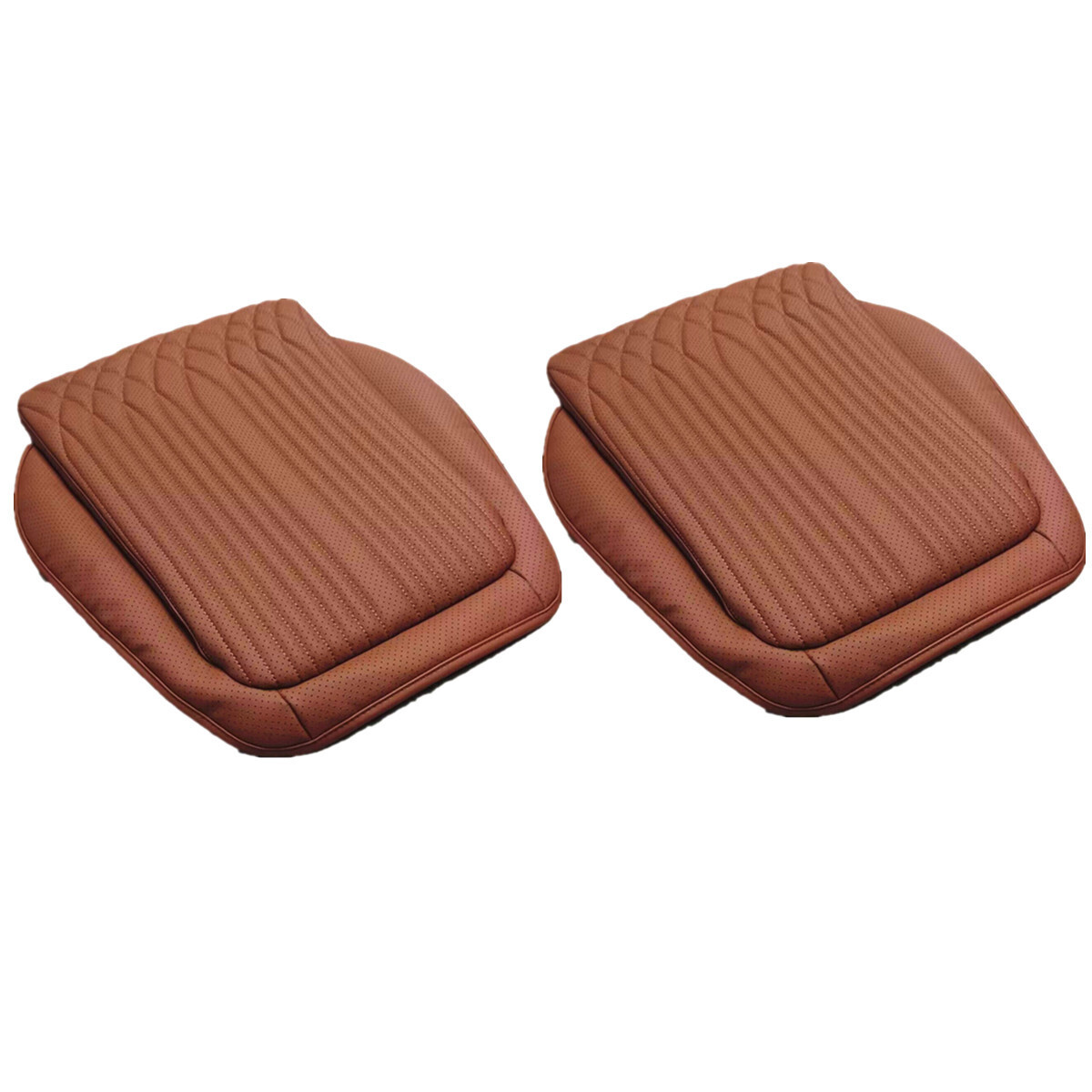 PU Leather Car Seat Cover Non-Slip Cushion Pad Protector Brown 2-Piece Set-image