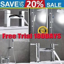 Cheap- Bathroom Taps Deck Waterfall Tap Sets Basin Mono Bath Filler Shower Mixer