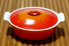 Casserole Dish Descoware Enameled Cast Iron W/Lid FE 18 Orange 9" Belgium Vtg.