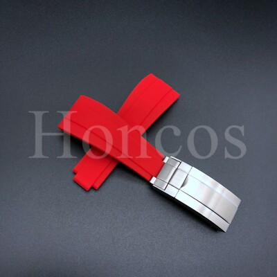 20mm Red Soft Rubber Strap Band Fits for Rolex Watch 116610 16610 114060 Silver