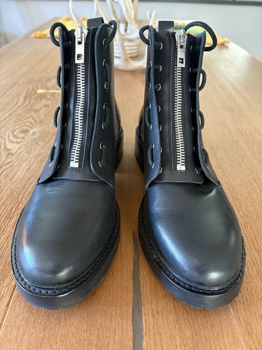 RAG & BONE Womens Cannon Combat Zipper Boots Black Leather  display picture 3