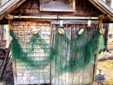 Authentic Vintage Fishing Net  -  Nautical w/ Cork Net Floats -  9 x 24 Ft.