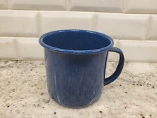 Vintage Enamelware Blue Speckled Coffee Cup Mug Camping 3-1/8" tall