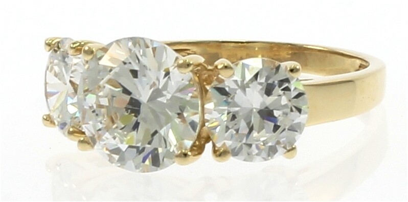Ladies Three Stone Cubic Zirconia Ring in 14kt Yellow Gold | eBay