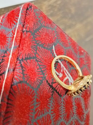 Tiny Antique Gold Fire Opal Ring Set In Black Onyx Art Deco Nouveau ? Victorian - Picture 8 of 12