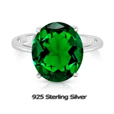 5.00 CTTW Lab Created Emerald Oval Cut 925 Sterling Silver Ring Sizes 6-9