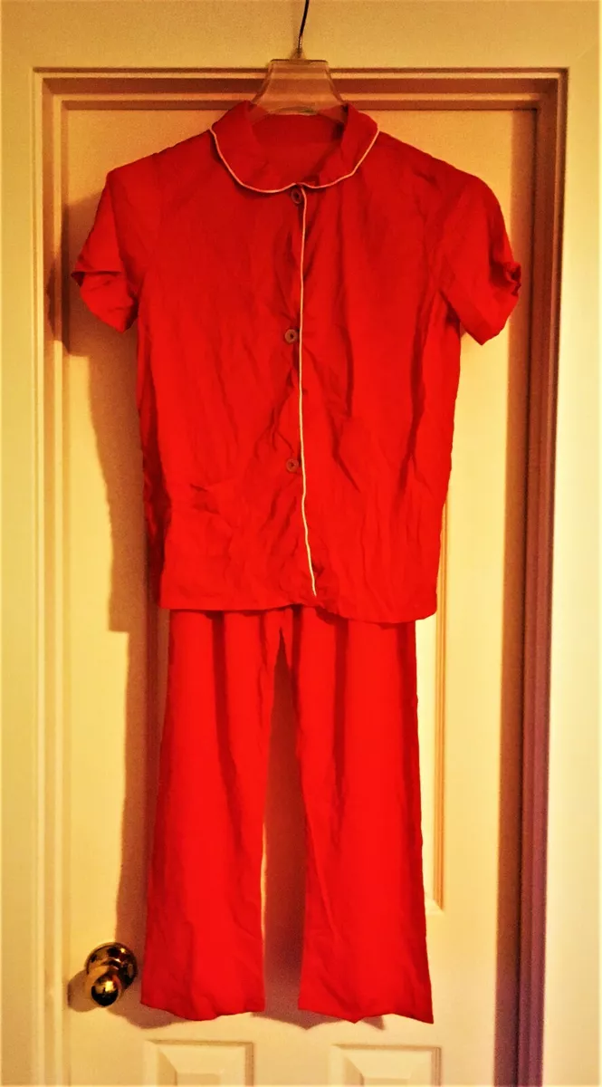 Vtg Penneys Gaymode Red PJ Set White Piping Nylon 34 VNC Free Ship
