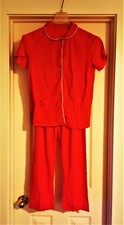 Vtg Penneys Gaymode Red PJ Set White Piping  Nylon 34 VNC Free Ship