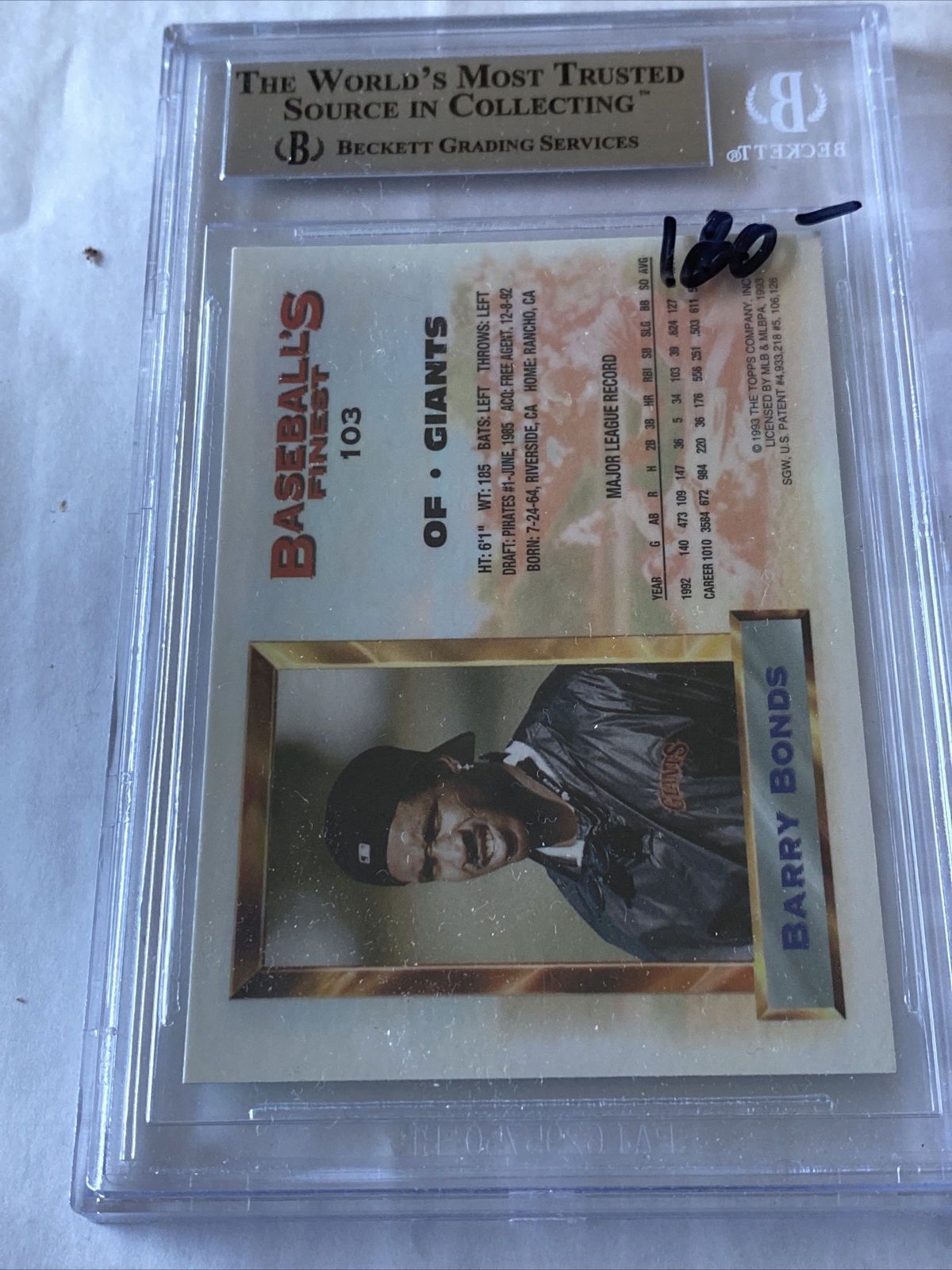 RARE-1993 BARRY BONDS Topps Finest All-stars #103- Graded- 8.5 view 3