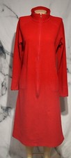 DELICATES Red ZIpfront Louge Dress Gown Robe Small Ribbed Sleeves Collar Poly
