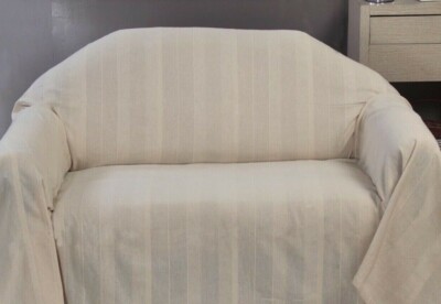 Große CREME/MARINE Baumwolle Überwürfe für Sofas Tischdecke Tagesdecke Decken