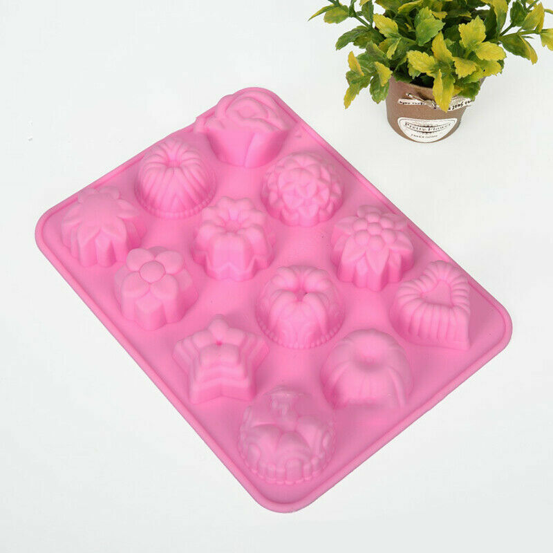 Candy or Cake Baking Tray Mold 12 Designs Pink Silicone Heat Resistant