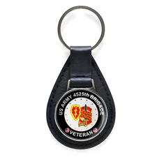 US Army 4525th Brigade Veteran Black Leather Keychain Silver Keyring Military