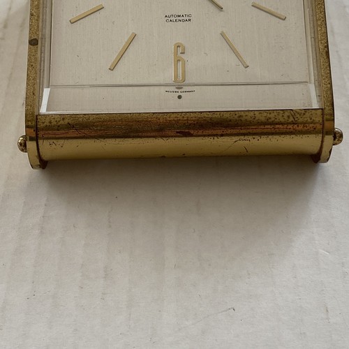 Sheffield Messing Plexiglas Wecker mit Datum Aufzug funktioniert - West Germany Vintage  - Bild 8 von 9