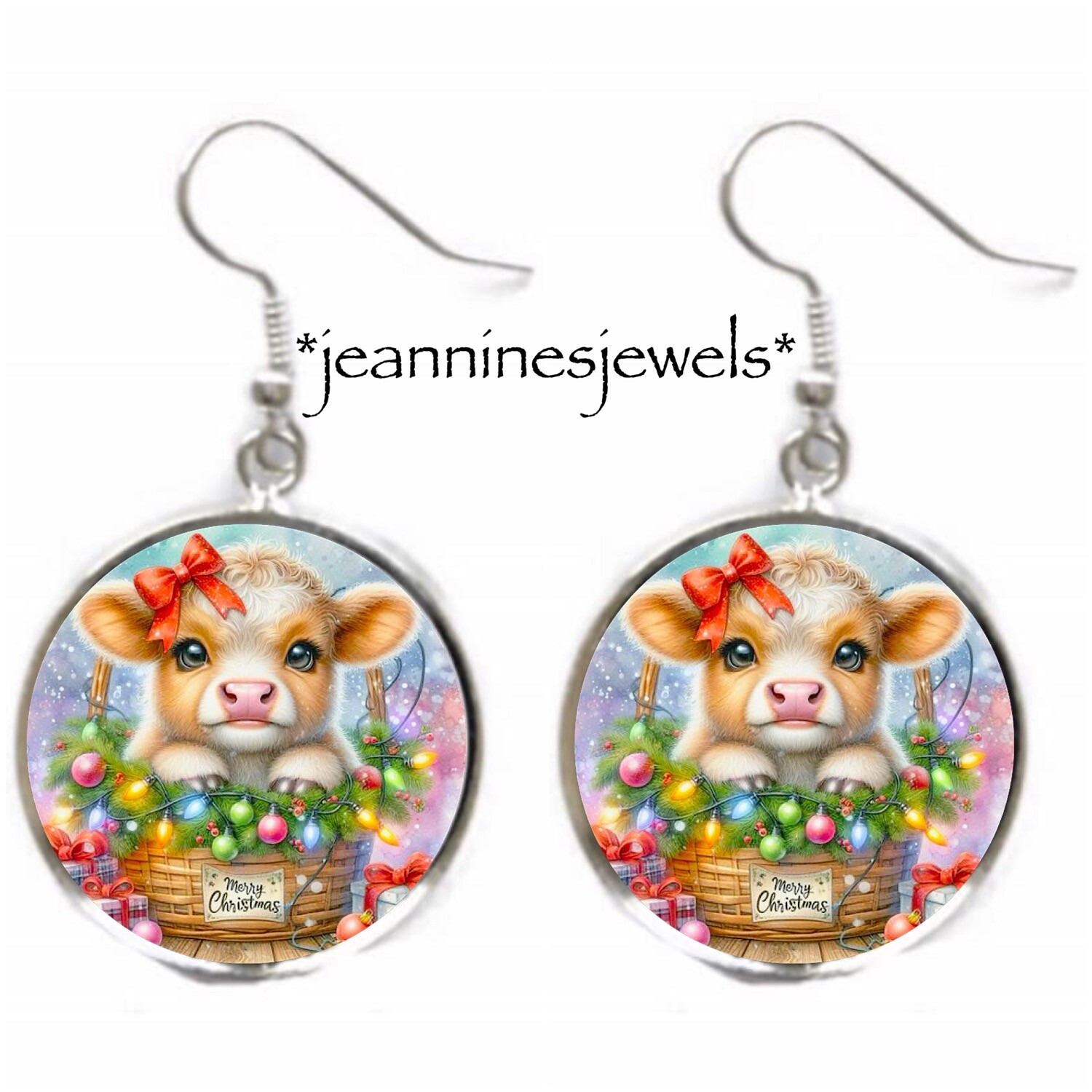 Baby Cow Calf Christmas EARRINGS Daughter Granddaughter Gift Silver Charm Dangle