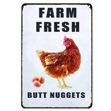Farm Fresh Butt Nuggets Chicken Sign,Funny Chicken Coop Sign,Chicken Metal Si...